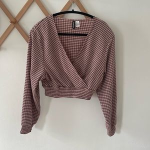 H&M plaid cross over cropped blouse